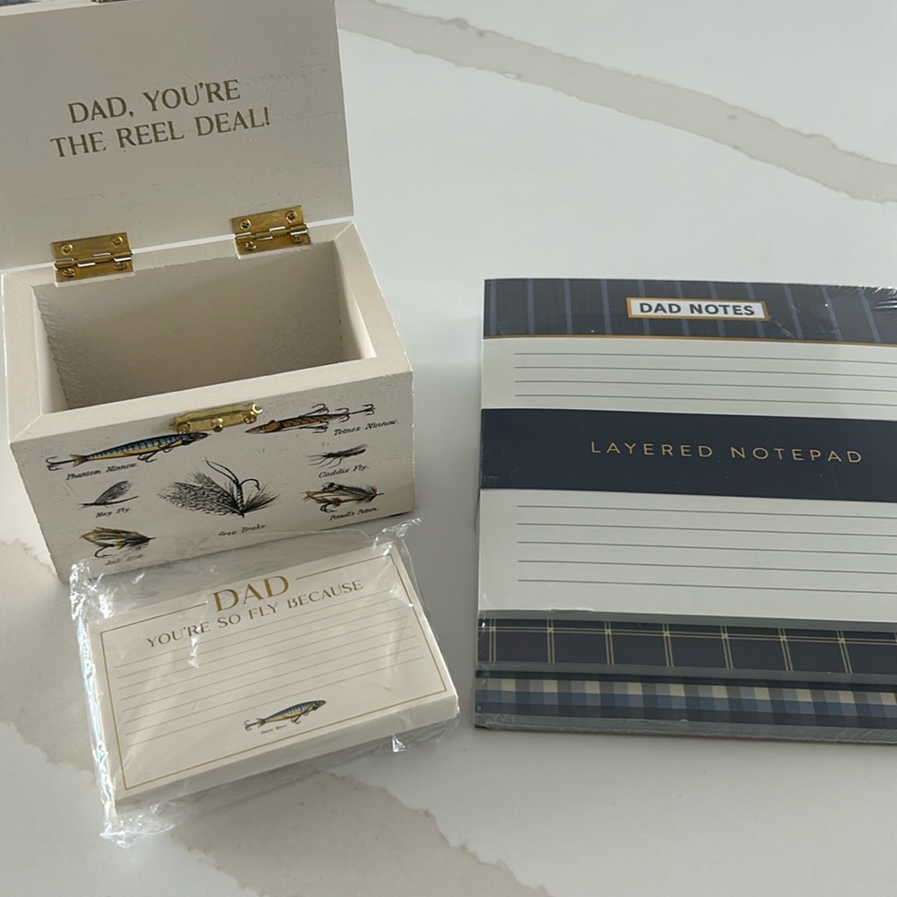 Dad gift, Small box with notes and Eccolo “Dad” memo pad Fly fishing enthusiast